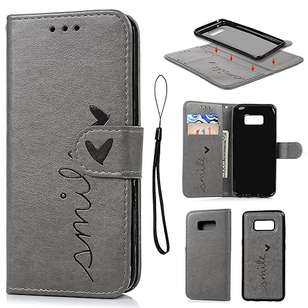 Geniric Handyhülle für Samsung Galaxy S8 Leder Flip Wallet Cover Stand Case Card Slot Leder Tasche TPU 2 in 1 Design Kartenei