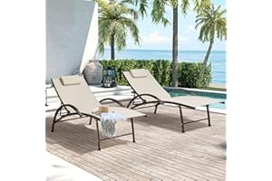 Crestlive Products Outdoor Reclining Chaise Lounge Chair, Aluminum Adjustable Portable Sun Tanning Lounge Chair, All Weather Furniture in Brown Finish for Lawn, Beach, Patio, Deck, Poolside (2PCS Tan)