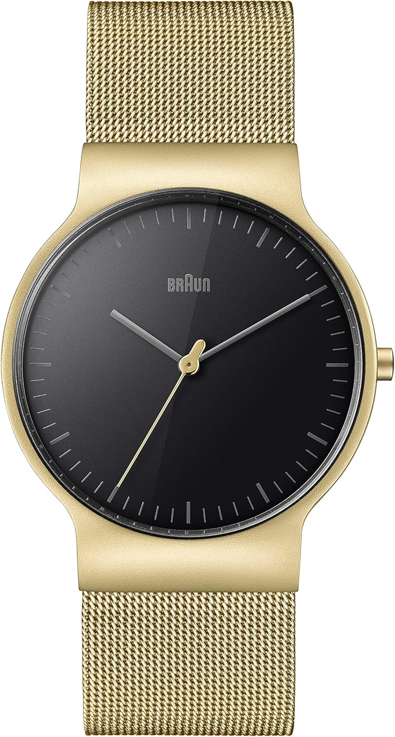 Braun Gents BN0211 Classic Slim Watch with Black Dial and Gold Mesh Bracelet