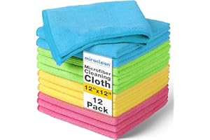 MIRACLEAN Microfiber Cleaning Cloth 12 Pack - 12 x 12 inches - Rags for Cleaning House Streak-Free Wipes for Screens, Dusting & Appliances - Premium Microfiber Cleaning Cloth