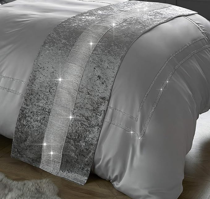 Diamante & Crushed Velvet Bed Runner & Cushion Cover Sparkle Sets