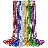 24 PCS Mardi Gras Beads, 33" Assorted Colors Carnival Beaded Necklaces, 6 Colors Bead Necklace Party Supplies, Round Beaded Costume Necklaces for Festive Event Accessories Parade Throws Favors