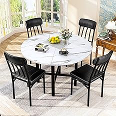 Photo 1 of AWQM Round Dining Table Set for 4,Faux Marble Circle Dining Table Set with Chairs,Modern Kitchen Table and Chairs Set for 4,Round Dinner Table & Chair Set for Small Space,White
