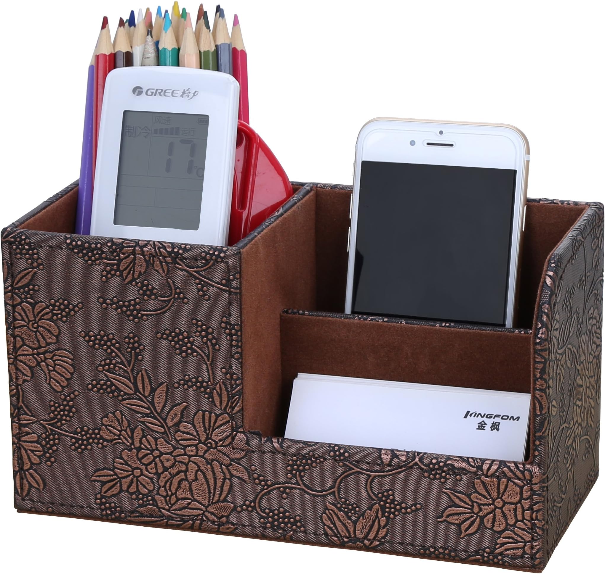 LiLan Desk Tidy Organiser Caddy Multifunction Leather Pen Pencil Pots Holder Office Desk Stationery Supplies Organizer