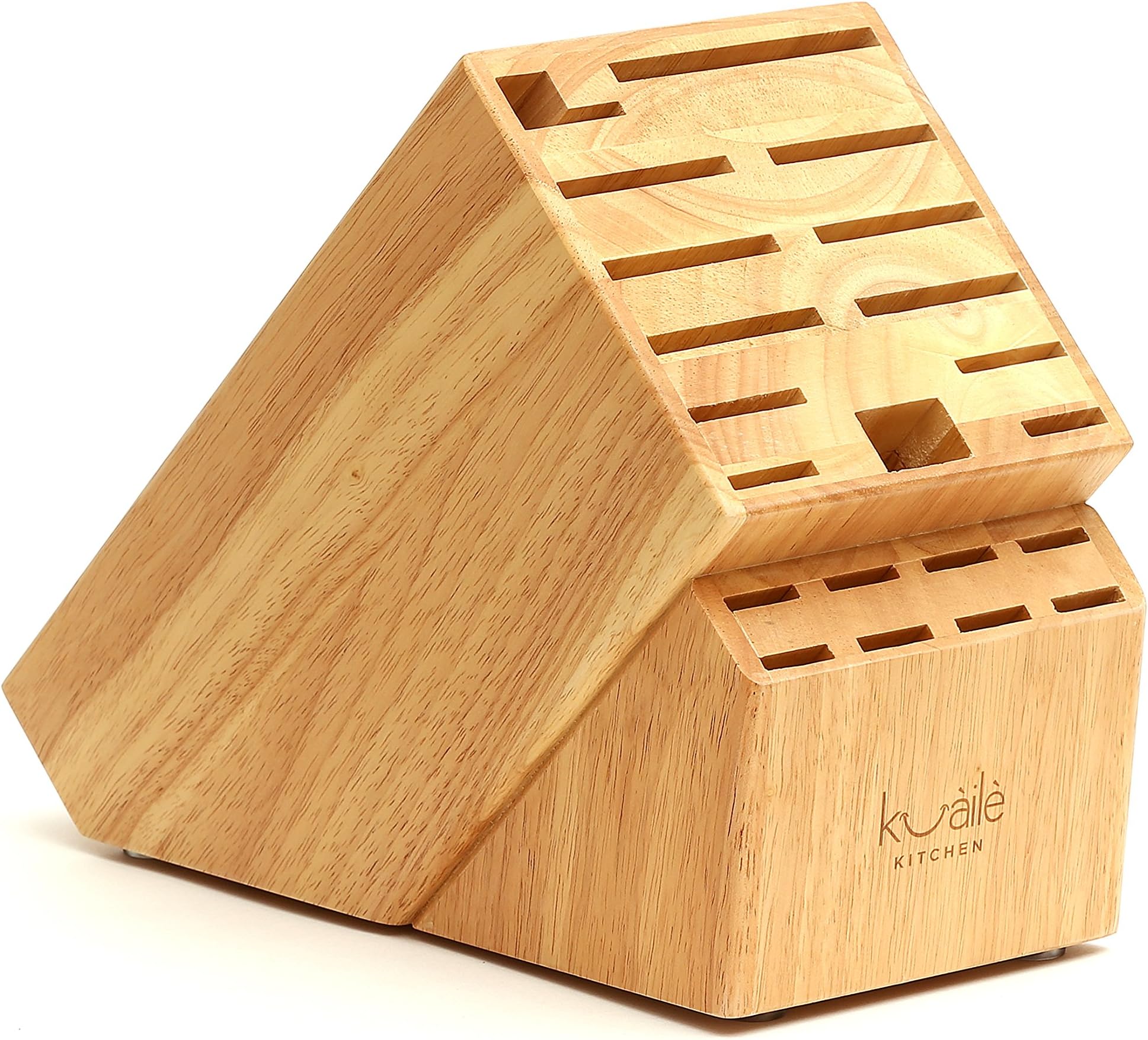 21 Slot Universal Solid Wood Kitchen Knife Storage Block (Tropical Hardwood) Without Knives