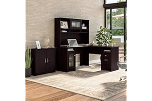 BUSH BUSINESS FURNITURE Bush Furniture Cabot L Shaped Desk with Hutch and Small Storage Cabinet with Doors in Espresso Oak