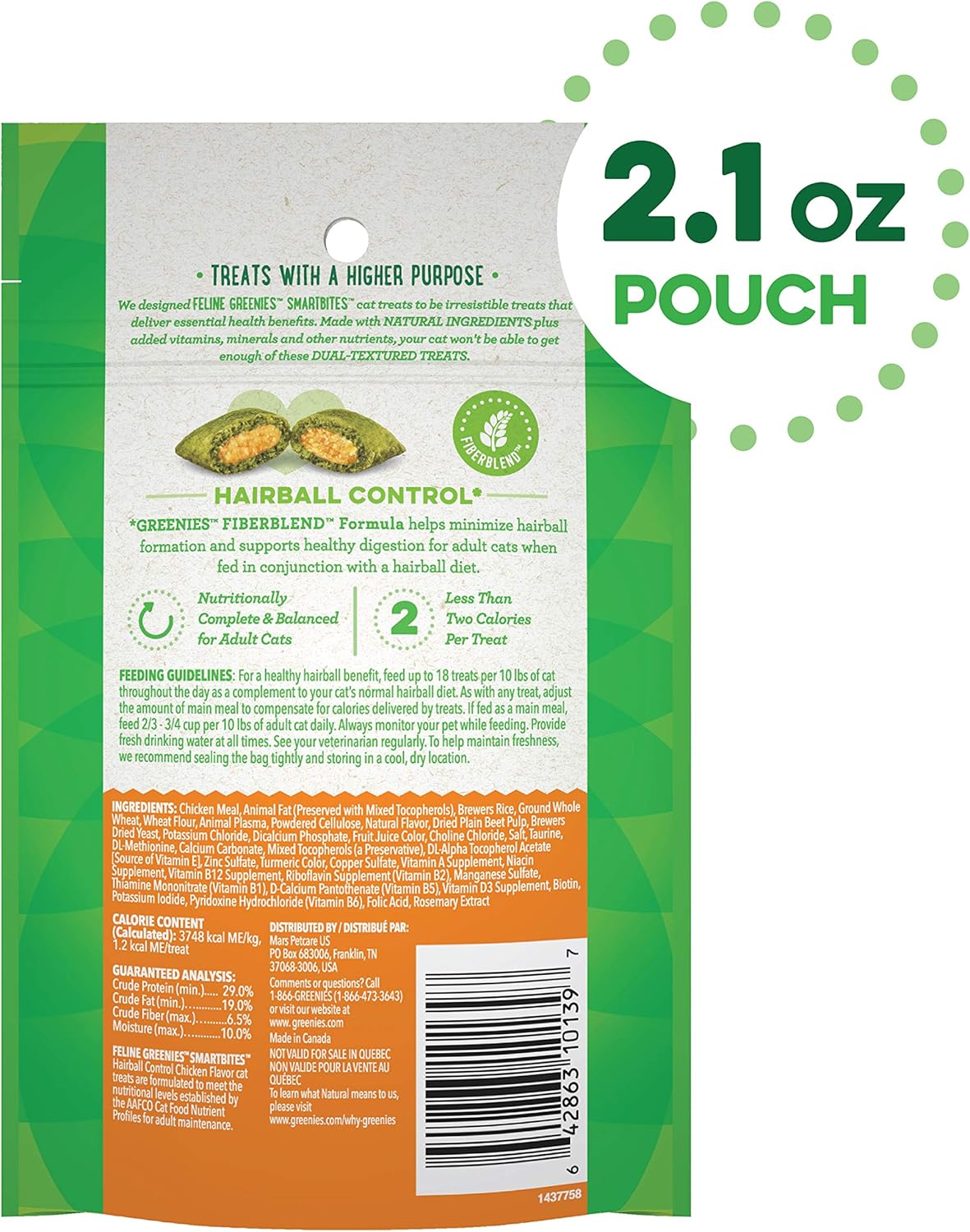 feline greenies smartbites hairball control