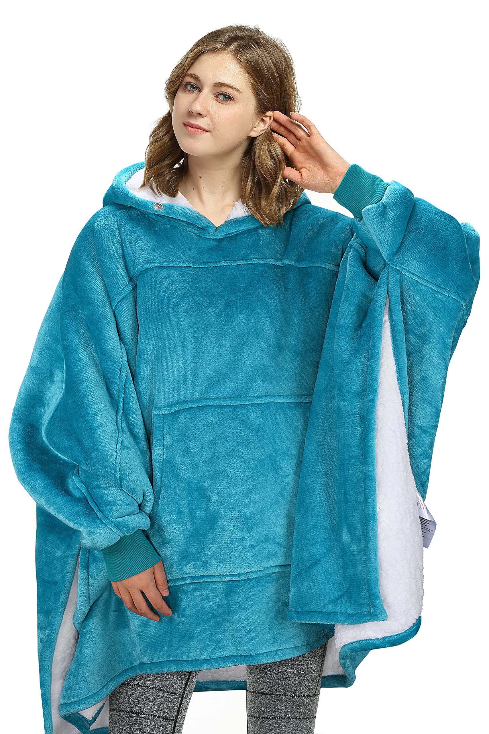 Poncho Wearable Blanket, Warm Presents For Women, Oversized Hoodie Blanket, Soft Comfortable Giant Hoody, Blue