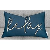 Rudransha Relax Embroidered Lumbar Pillow Cover – 12x20 Teal Cotton