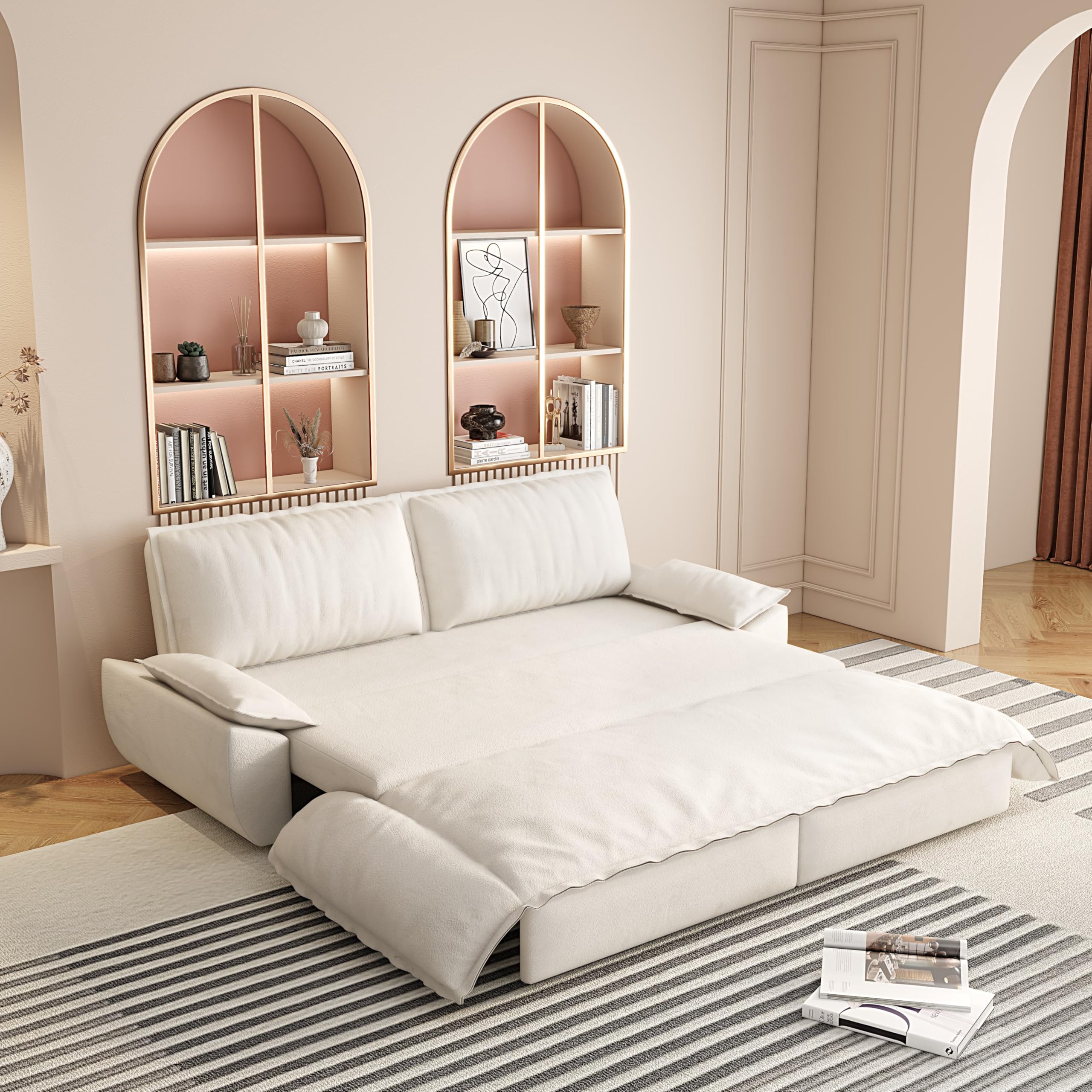 Photo 1 of *Major Damaged - Check clerk notes*
Queen Size Convertible Sofa Bed 3 in 1 Oversized Cloud Loveseat Sleeper Sofabed Pull Out Couch Bed w/Thickness Cushions, 73.2" Love Seat Lounge Chaise Daybed with Soft Armrest for Living Room Office