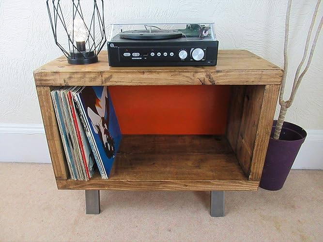 Record player stand, mid century style, solid wood LP storage for vinyl