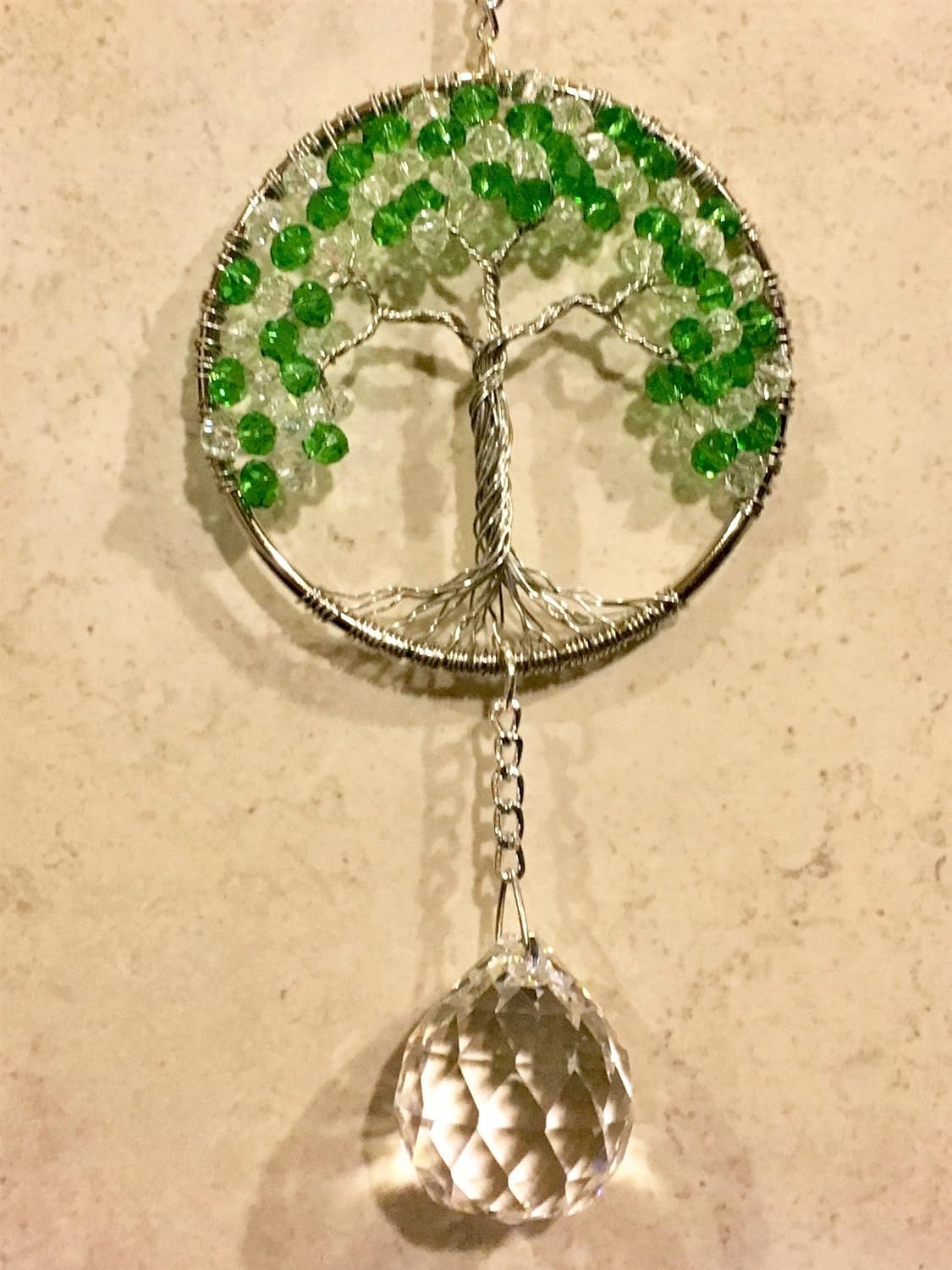 Crystal Sun Catcher Silver Tree of Life Window Ornament with 30mm Crystal Ball Prism