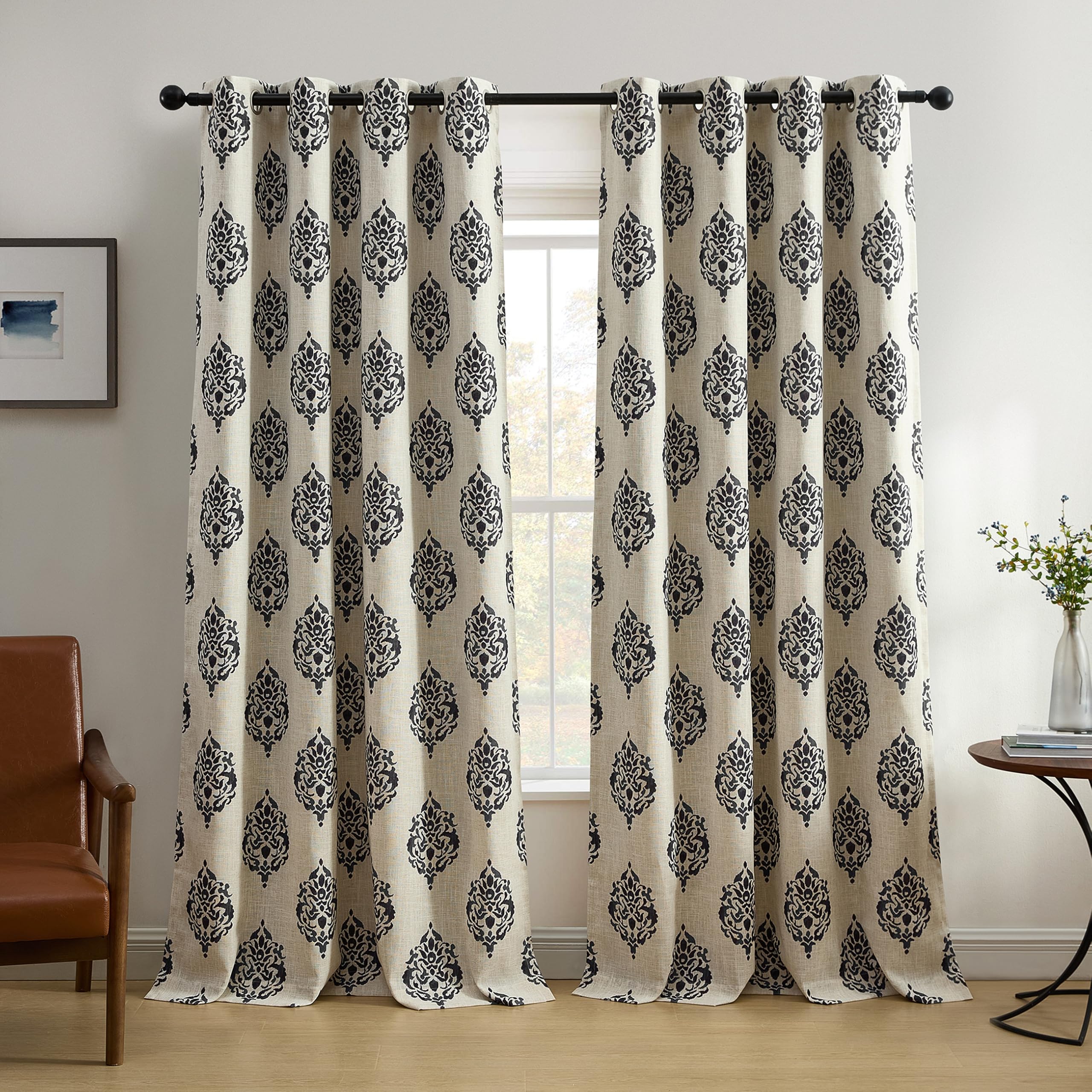 Elrene Home Fashions Navara Medallion Room Darkening Window Curtain Panel 52 x 95 Inches (1, Black