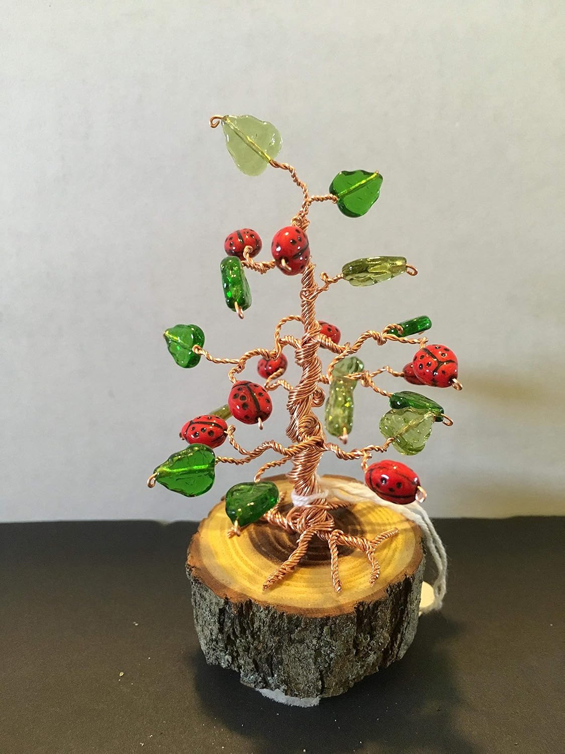 Amazon.com: Copper wire bonsai tree with glass LADYBUG ...