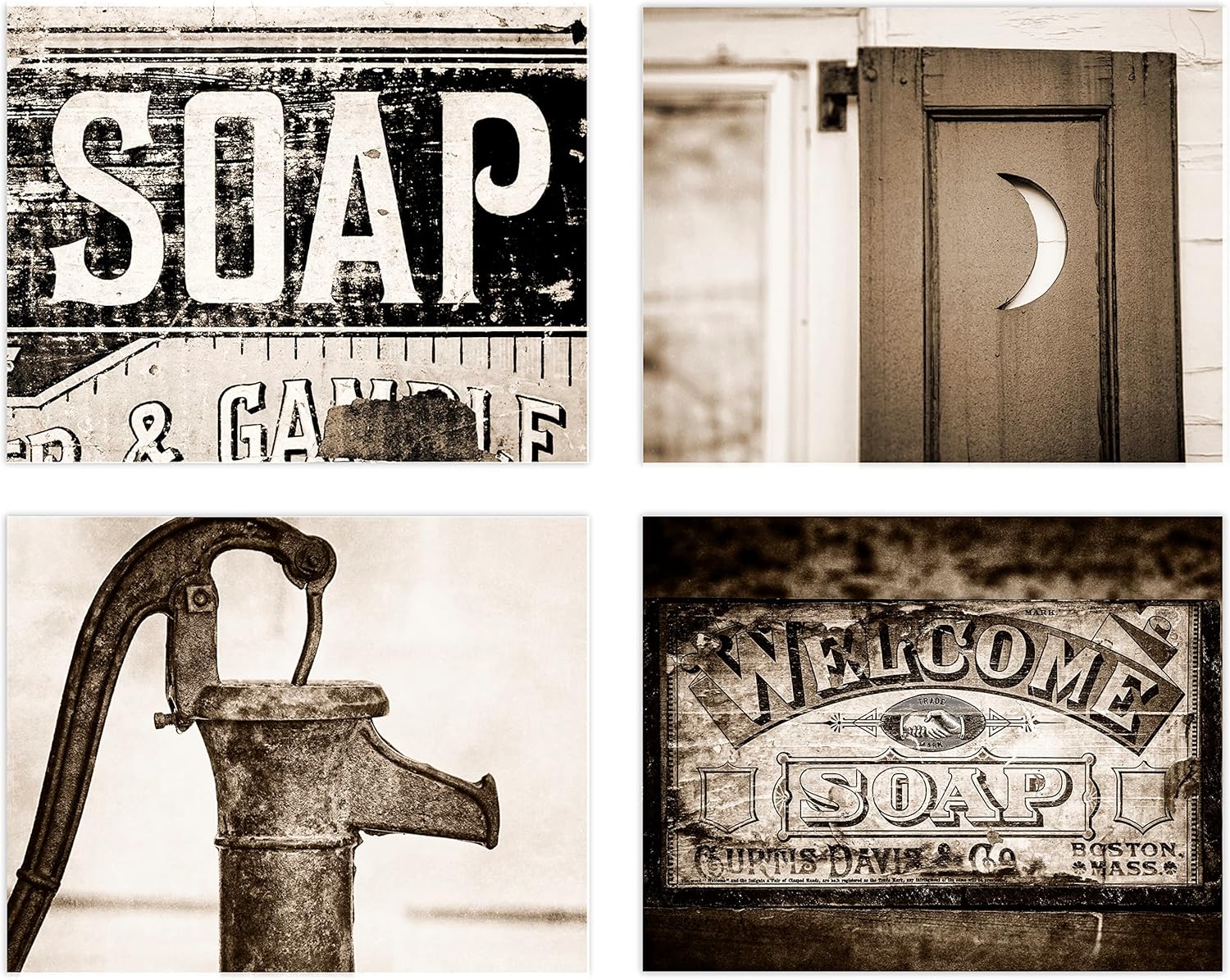 Photographs - Lisa Russo Fine Art - Sepia Bathroom Wall Art or Laundry Room Decor, Set of 4 8x10