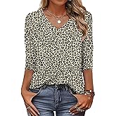 Zeagoo Womens Blouse Casual 3/4 Length Sleeve V Neck Basic T-Shirts Spring Summer Cute Tunic Tops Business Work Tees