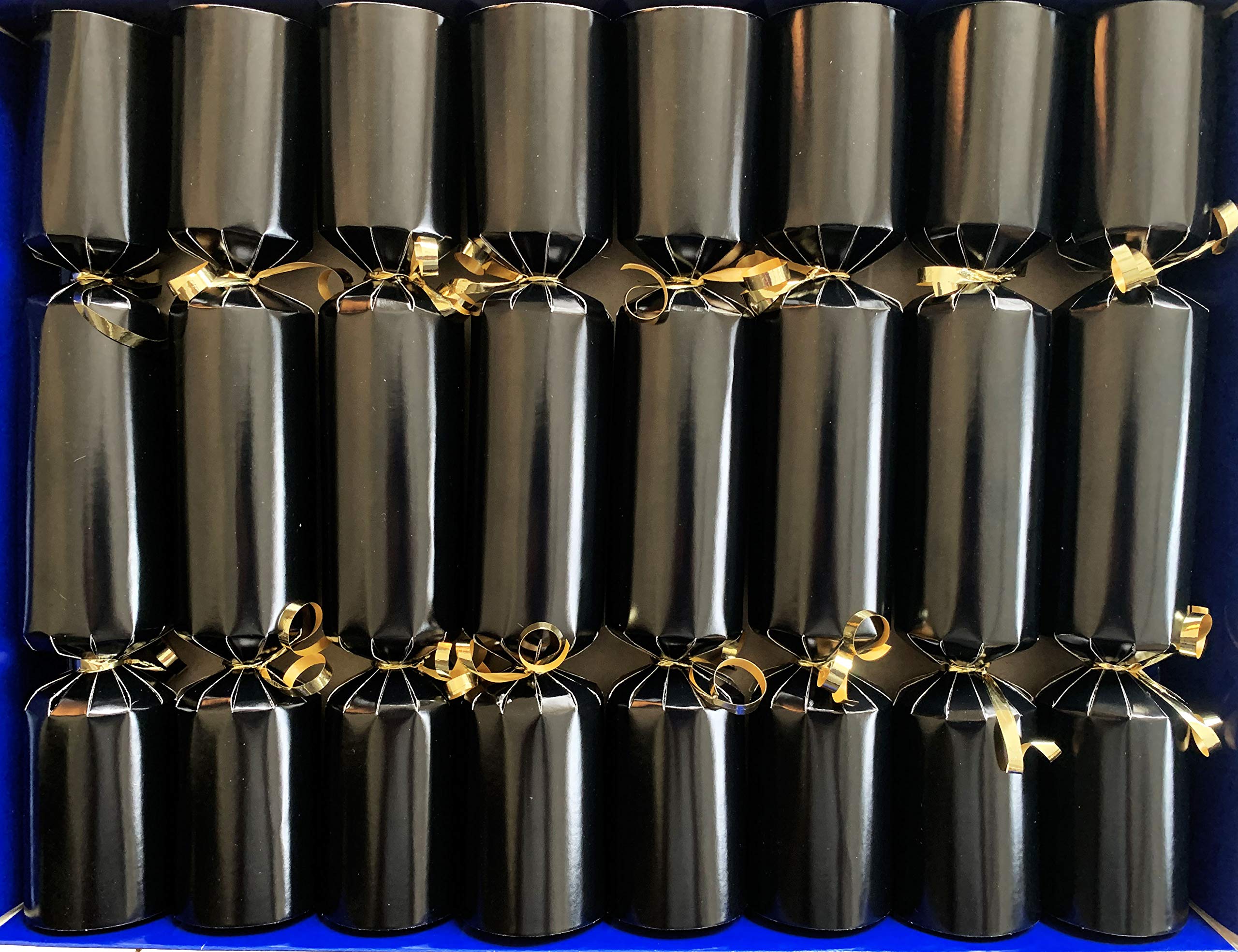 Crackers Ltd Fill Your Own Christmas Crackers- Box of 8 Black Crackers with Gold Trim and Tags