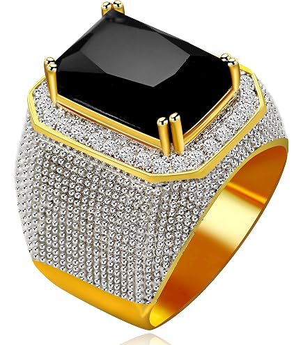 KOICCVQQ Men's Iced Out Gold Diamond Ring - Hip Hop Bling, Alloy With Water Diamonds, Big Boss Style