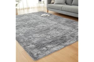 JKMAX Fluffy Shag Rugs for Living Room，Tie-Dyed Light Grey Soft Plush Fuzzy 5x7 Area Rugs for Bedroom Nursery Girls Boys & Kids Room Decor，Upgrade Anti-Skid Large Carpet for Home Decor Aesthetic