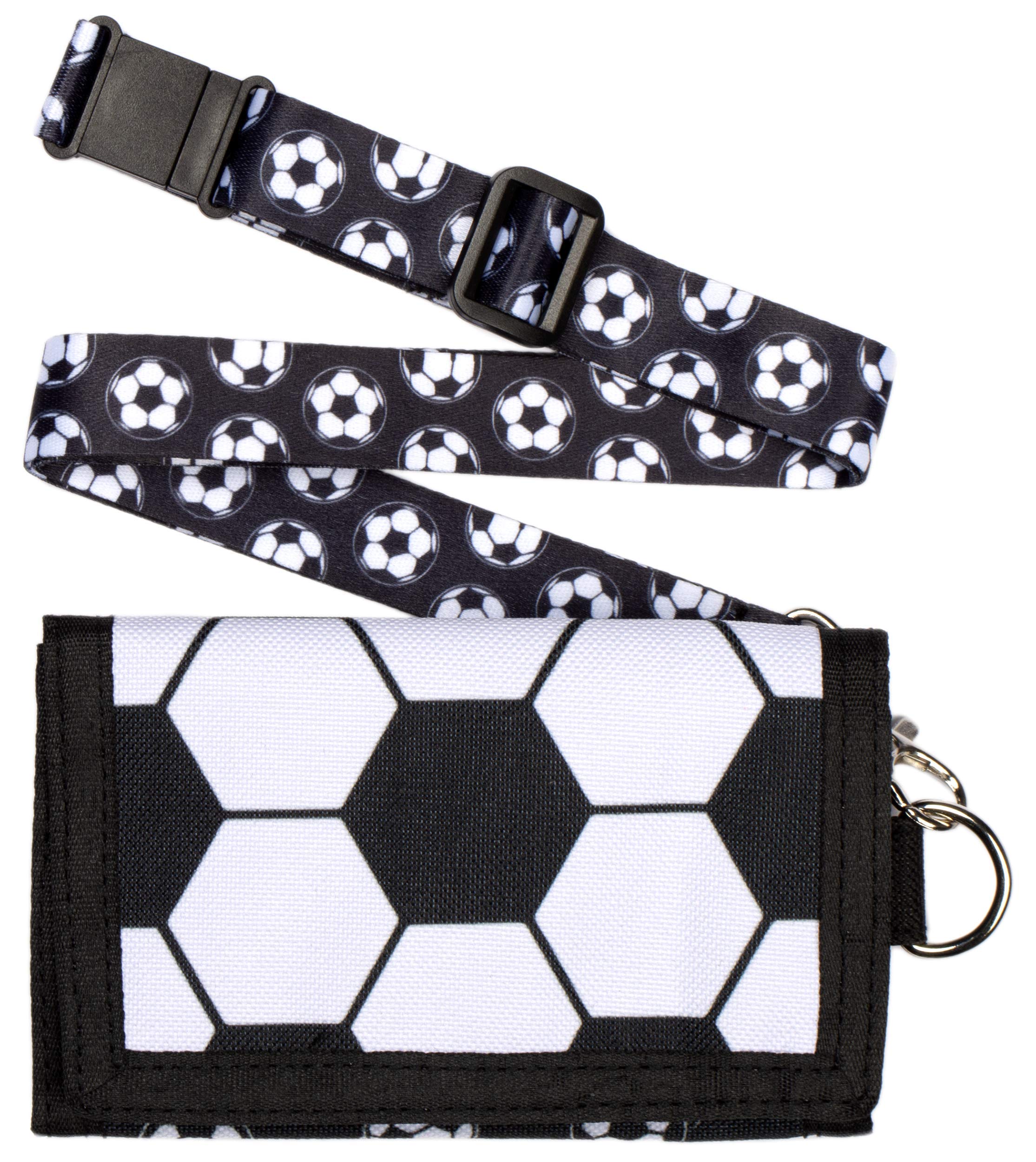 Fringoo - Boys Wallet | Fun Boys Coin Purse Card Wallet for Boys with Handy Strap | Kids Wallet with Zip Pocket - Football Black