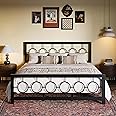 SHA CERLIN King Size Metal Bed Frame with Vintage Circular Design Headboard and Footboard,No Box Spring Required,Easy Assembly,Noise-Free,Black