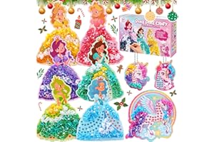 CrispPlay Princess Unicorn Girl Toys, Crafts for Kids Ages 4-8 8-12, 9pcs Poke Art Craft Kits for 4 5 6 7 8 9 Year Old Girls Birthday Christmas Gifts, Pretty Princess Game, Mess Free, Funny