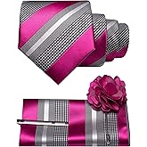 JEMYGINS Mens Striped Tie and Lapel Pin Necktie Pocket Square and Tie Clip Sets for Business Casual 4PCS