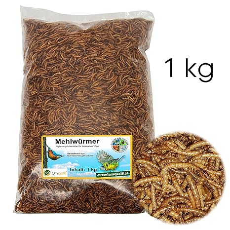 Ornigold Mehlwürmer getrocknet 1kg Premium Insekten Wildvogelfutter - Ganzjahresfutter für Wildvögel, Hühner, Hamster, Reptil