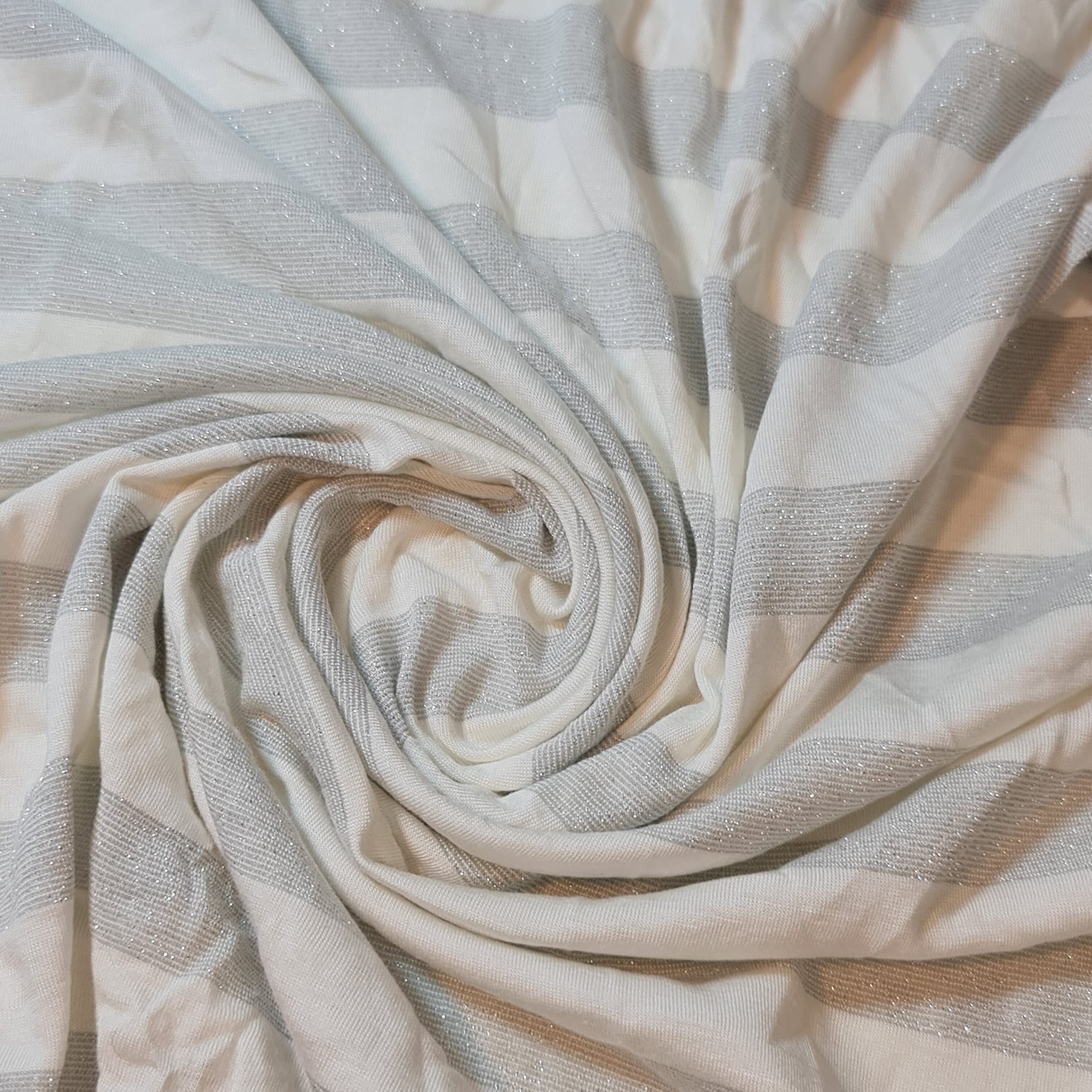 Soft Plain/Printed Cotton Jersey Stretch Knit T Shirt Baby Grow Craft Fabric Material 58" - 150 cm Wide Sold As 1 Meter Pre - Cut Lengths (Lurex White Stripe)