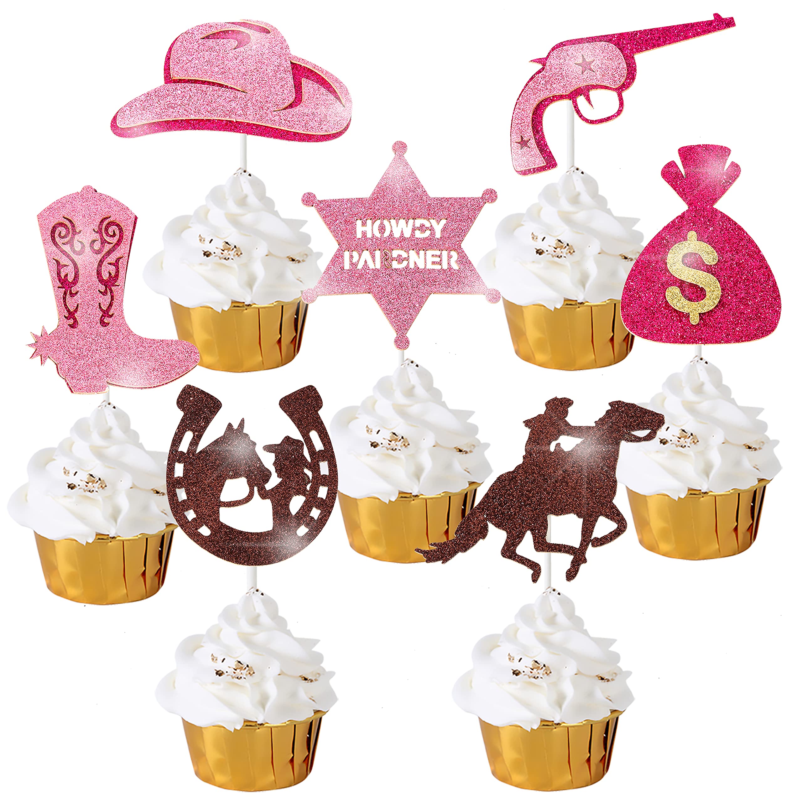 24Pcs Cowgirl Party Cake Cupcake Decorations Western Theme Cupcake Toppers for Western Cowgirl Party Kids Birthday Baby Shower Favor Supplies