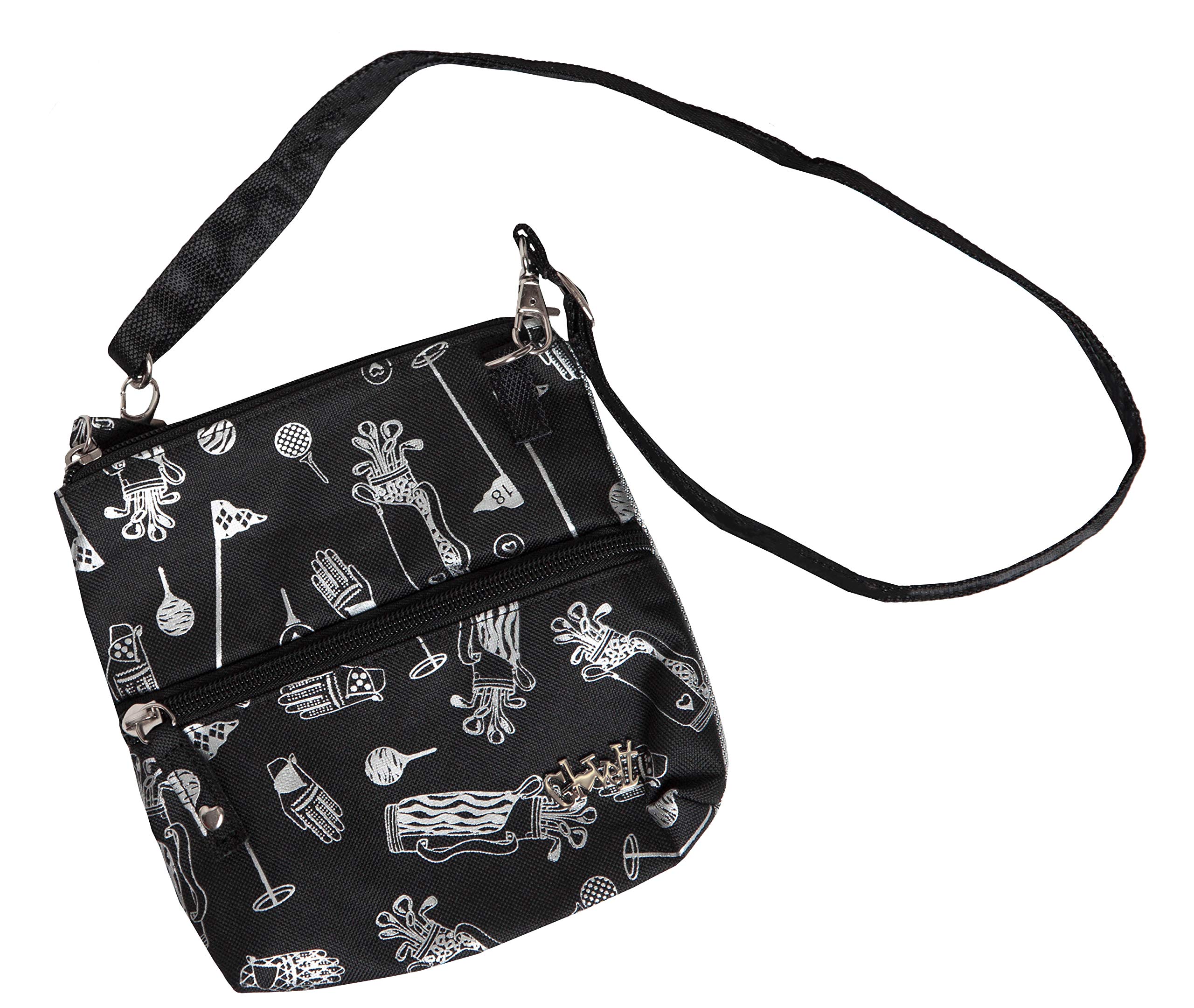 GloveIt Women's Zip Bag, Compact Accessory Pouch for Balls and Tees with 3 Zippered Pockets Versatile Carabiner Clip Lightweight Nylon Storage Solution Ideal Ladies Caddie Organiser Carry Bag