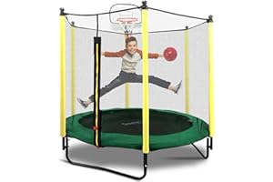 SereneLife 5ft Outdoor and Indoor Mini Toddler Trampoline with Enclosure Safety Net Basketball Hoop Jumping Fun Trampoline for Kids/Children, Basketball Hoop, Net Cage, Bday Gifts for Boys/Girls