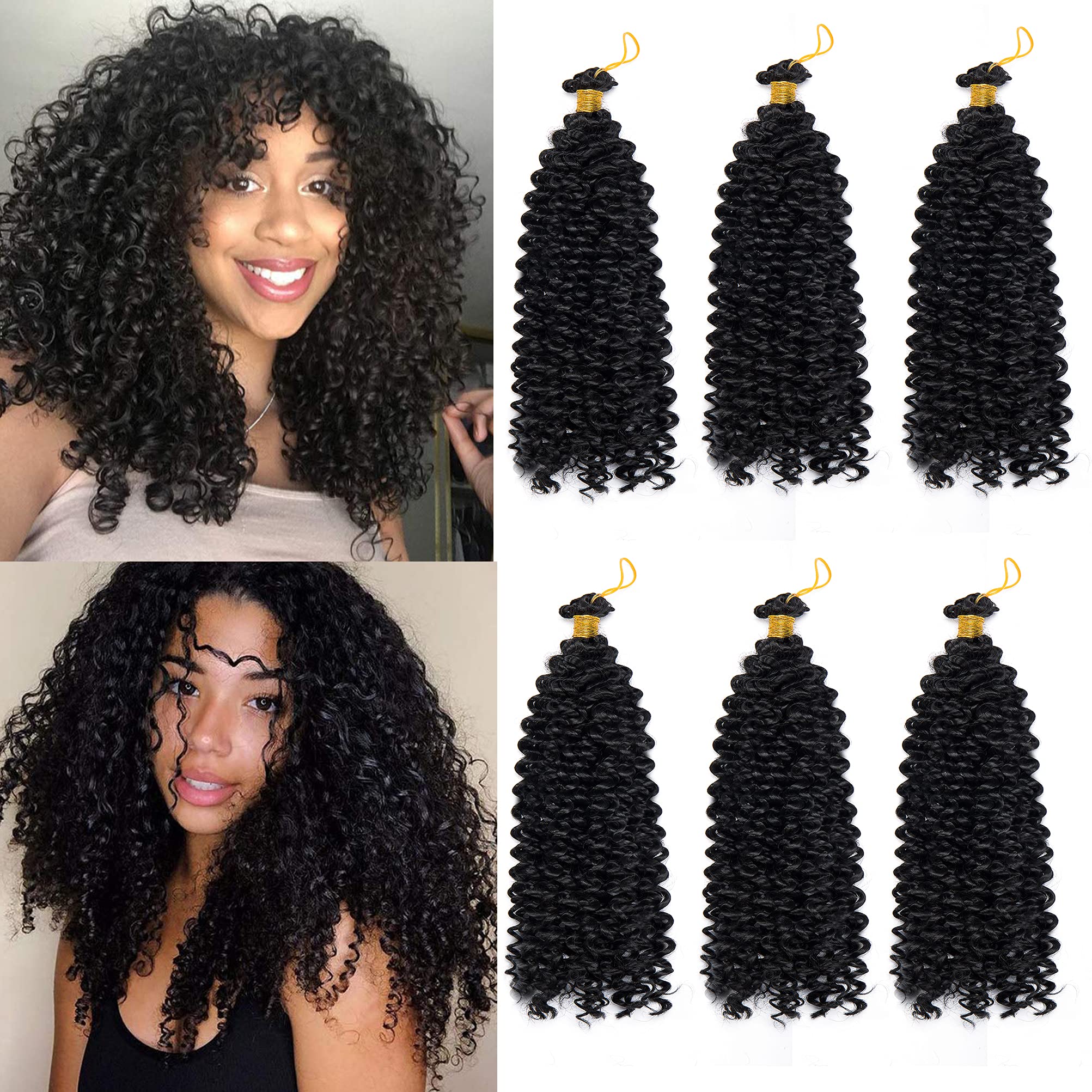Marlybob Crochet Braids Hair Extension 14 Inch Deep Water Wave Braiding Hair Kinky Curly Afro Jerry Curl Marley Bob Twist Braid Hairpiece Women Hair Extension 6 Bundles Natural Black