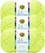 Lion Brand 24/7 Cotton Yarn Lime 3 Pack 3.5 oz 186 yd Worsted Weight