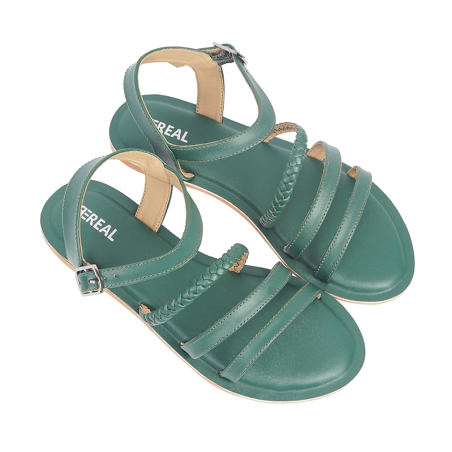 Buy BEREAL Moss Dark Green Flat Sandal Women at Amazon.in