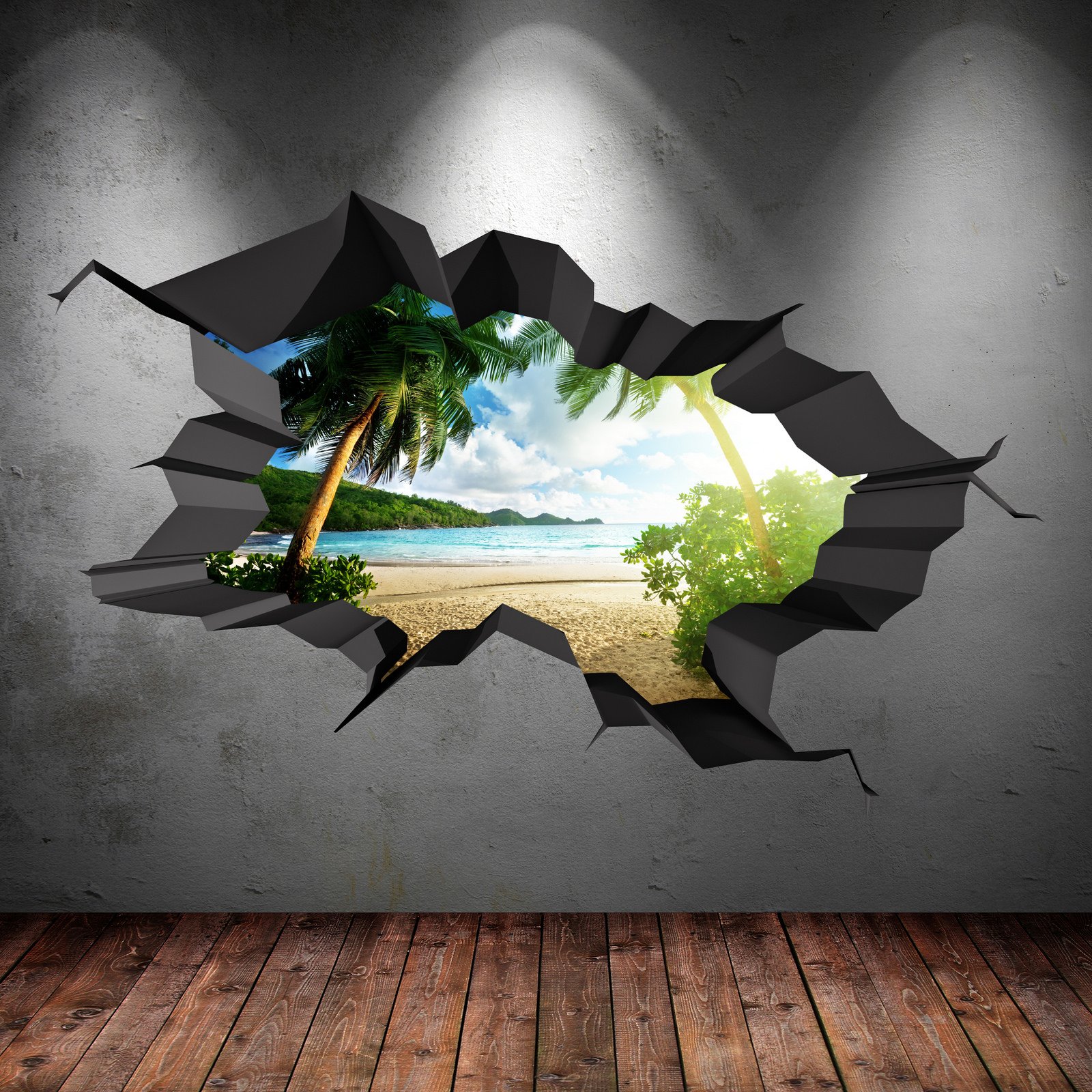 Paradise Beach Cracked CAVE Jungle 3D Wall Art Sticker Boys Girls Decal Mural Print New 2