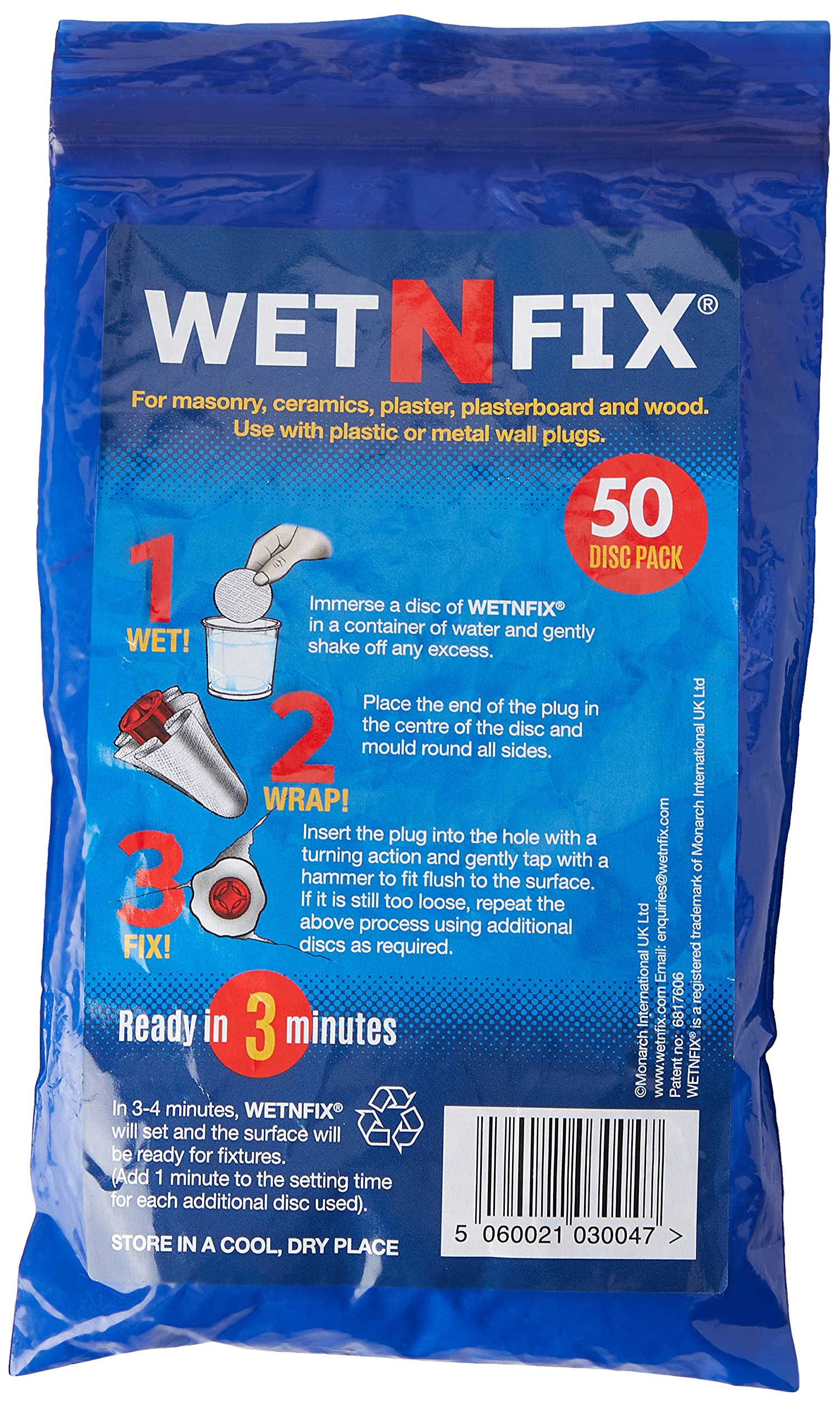 WETNFIX (50 DISCS) - Fixing Wall Plugs Fast. No need to fill or re-drill.