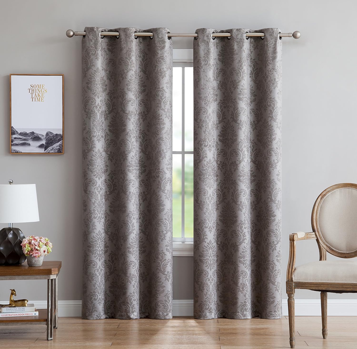 AsaTex Loretta - 1 Embossed Patio Extra Wide Curtain Panel with 16 Grommets - Thermal Weaved Blackout - Noise Reduction Fabric - Ideal for Sliding and Patio Doors (Patio 102 W x 84, Charcoal)