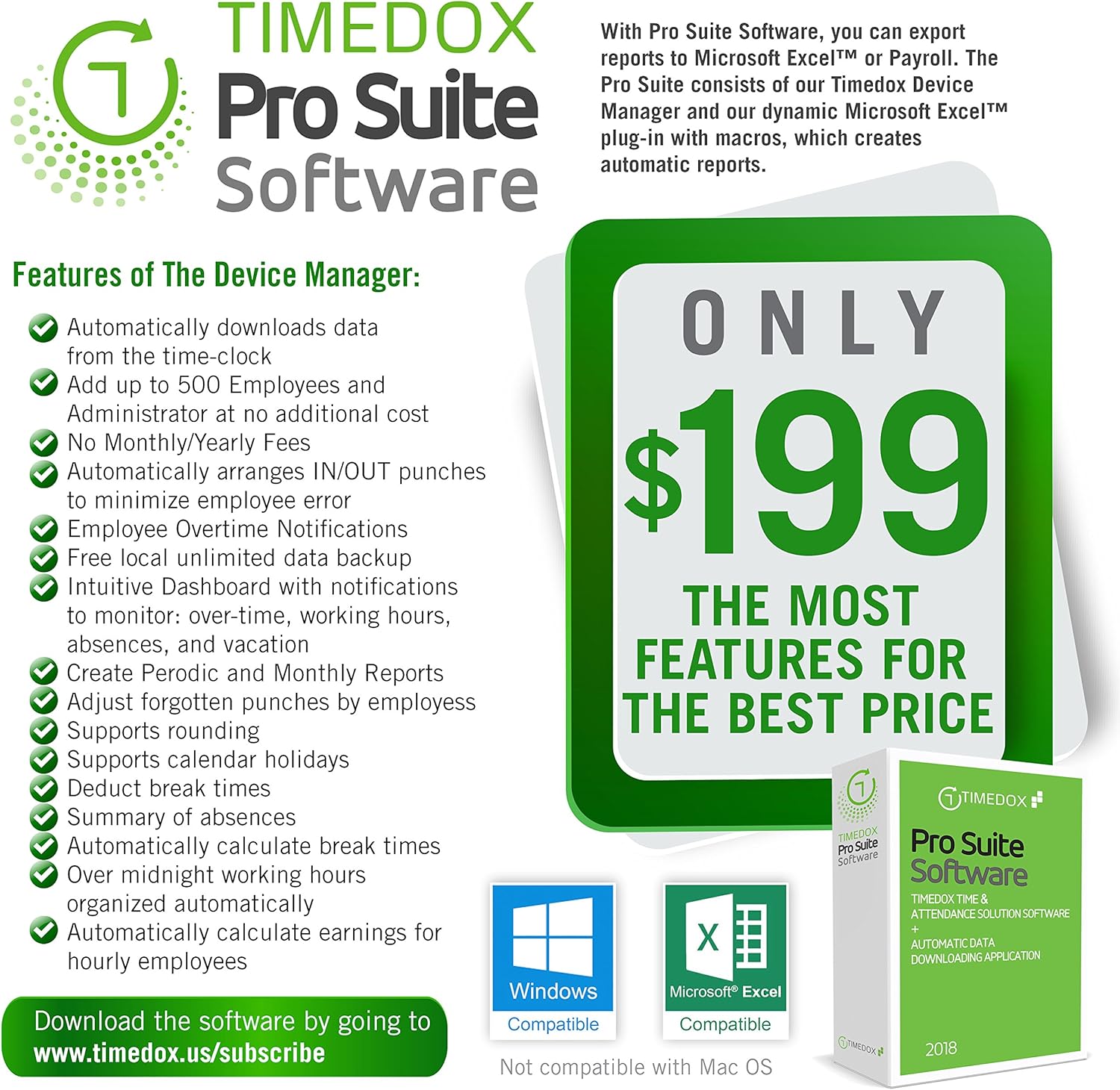 Timedox Silver Plus Biometric Fingerprint Time Clock for Employees | $0 No Monthly Fee | One-Time Payment for The Software is Required | Export Dynamic Reports to Payroll | 2 Yr. Warranty : Office Products