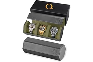 QWATCHBANDS Napa Leather Watch Rolls for Men - Hexagon Watch Roll Travel Case for Watches - Storage Organizer Genuine Leather with Velvet Interior Display