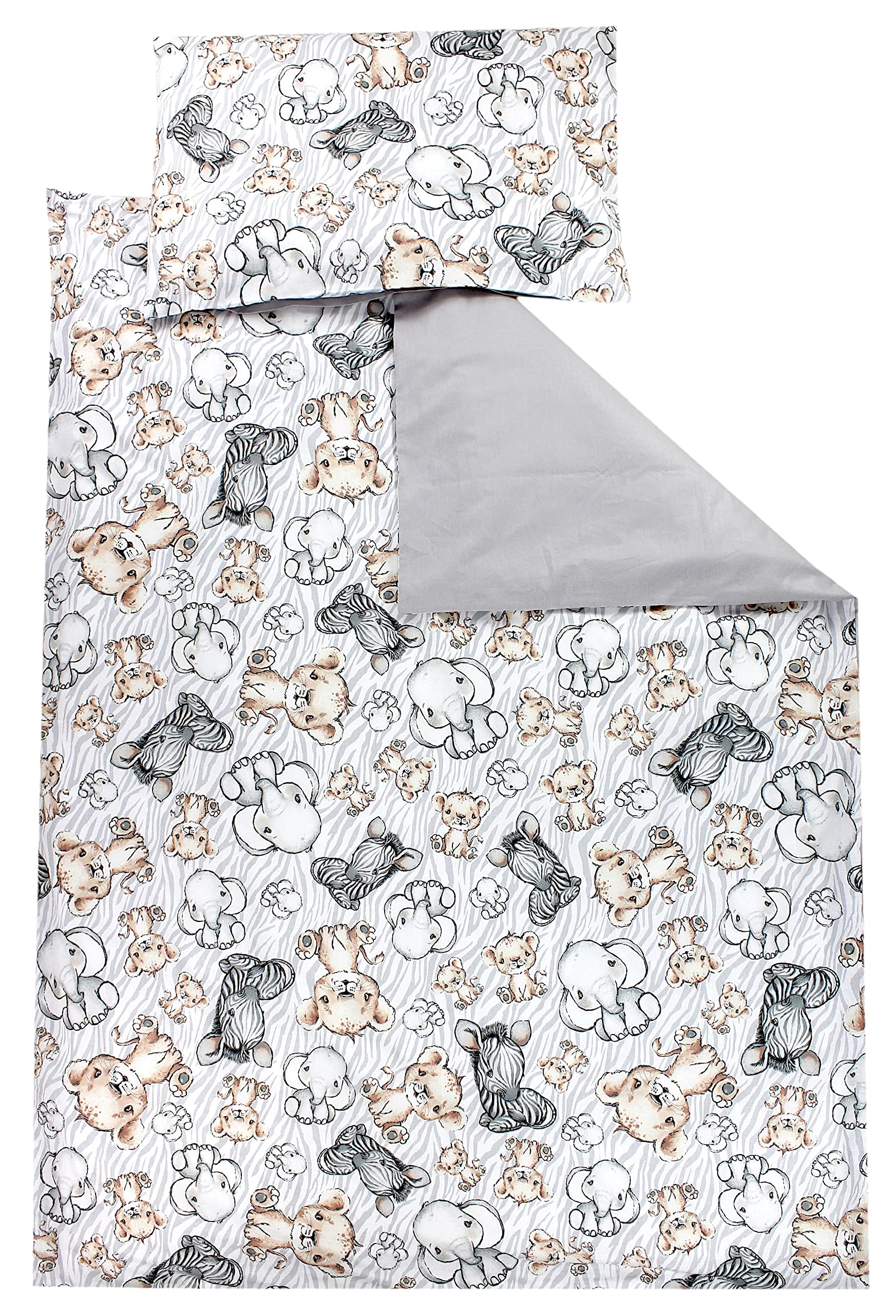 TupTam Children Bedding Set Duvet Cover Pillowcase Two-Sided, Safari/Gray, 120x90 cm
