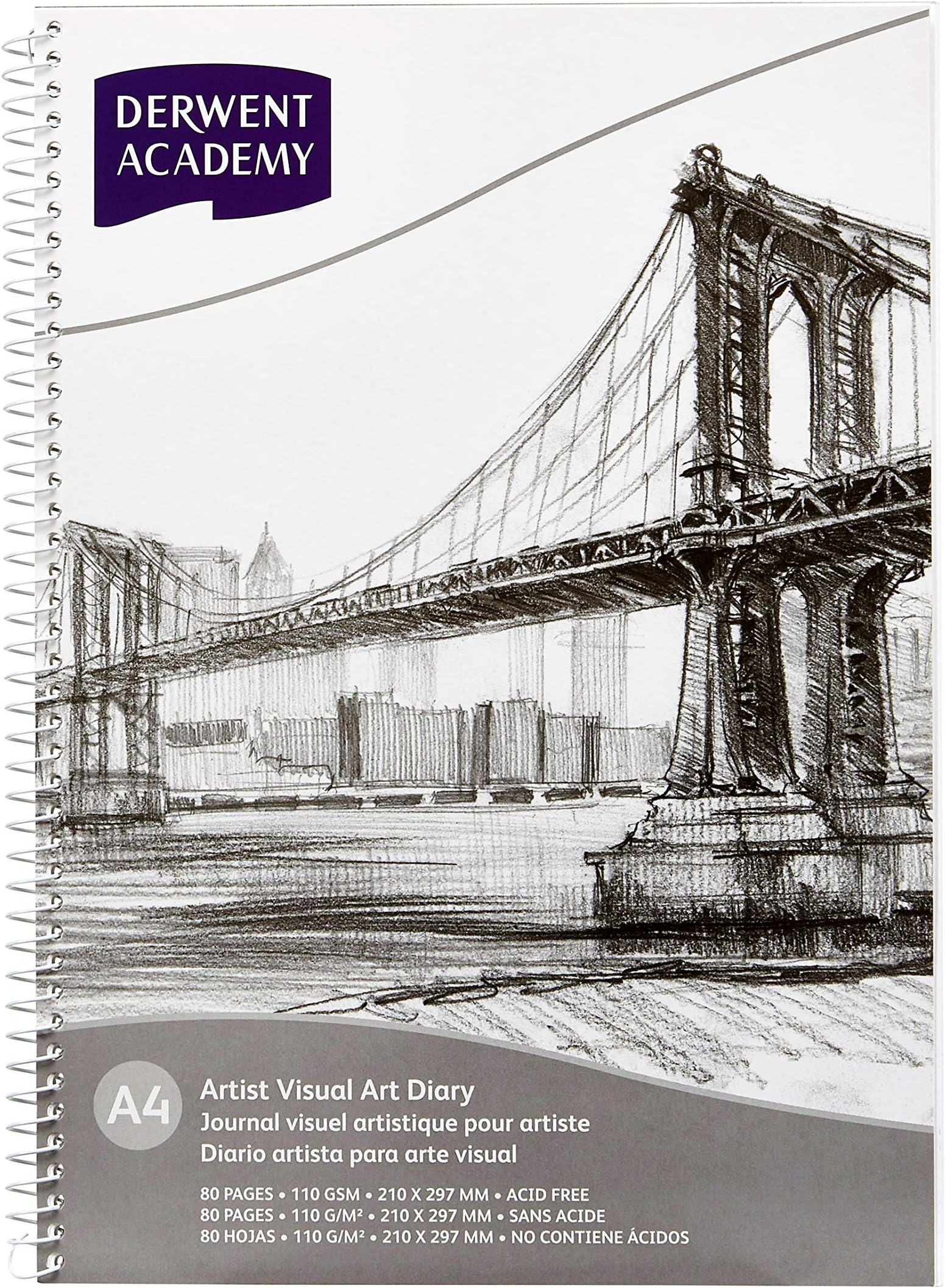 Derwent Academy Visual Art Diary Sketch Pad 80 Pages, 110 GSM (A4 Portrait)