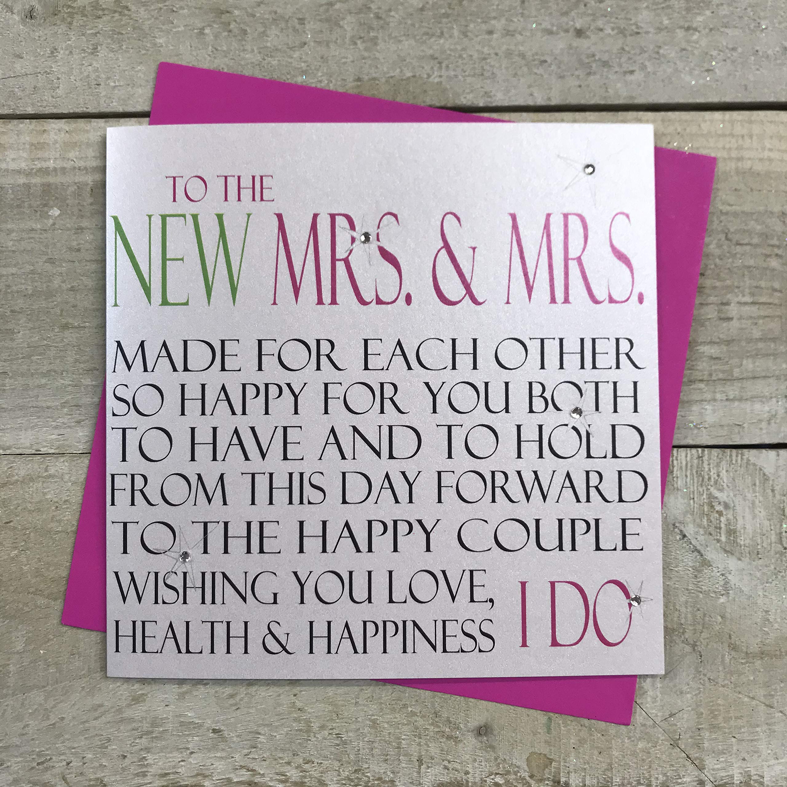 White Cotton Cards Made for Each Other To The New Mrs & Mrs Hand Embellished Gay Wedding Card, N51b