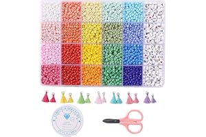 Miss Rabbit Jewelry Making Kit 4 mm Glass Seed Beads for DIY Bracelet Making Kit for Kids Girls Adults Crafts Alphabet Letter Beads for Friendship Bracelet Elastic String Charms Tassel