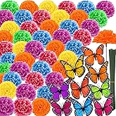 108pcs Marigold Flower Heads Mexican Flowers with Stems, Mixed Colors Silk Cempasuchil Flower+Butterfly for Dia de Los Muertos Altar,Diwali,Halloween,Day of The Dead Decor,Fiesta Party Wreath Garland