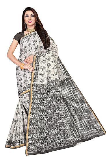 Womens pure cotton saree without blouse piece (1338_GreyBrown_Zari_NoBp)