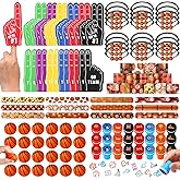 Aoriher 120 Pcs Basketball Sports Party Favors Set Serve 24, Basketball Goodie Bulk Foam Finger Mini Stress Ball Slap Bracelet Charm Bracelet Stamp for Girl Boy Kids Party Supplies