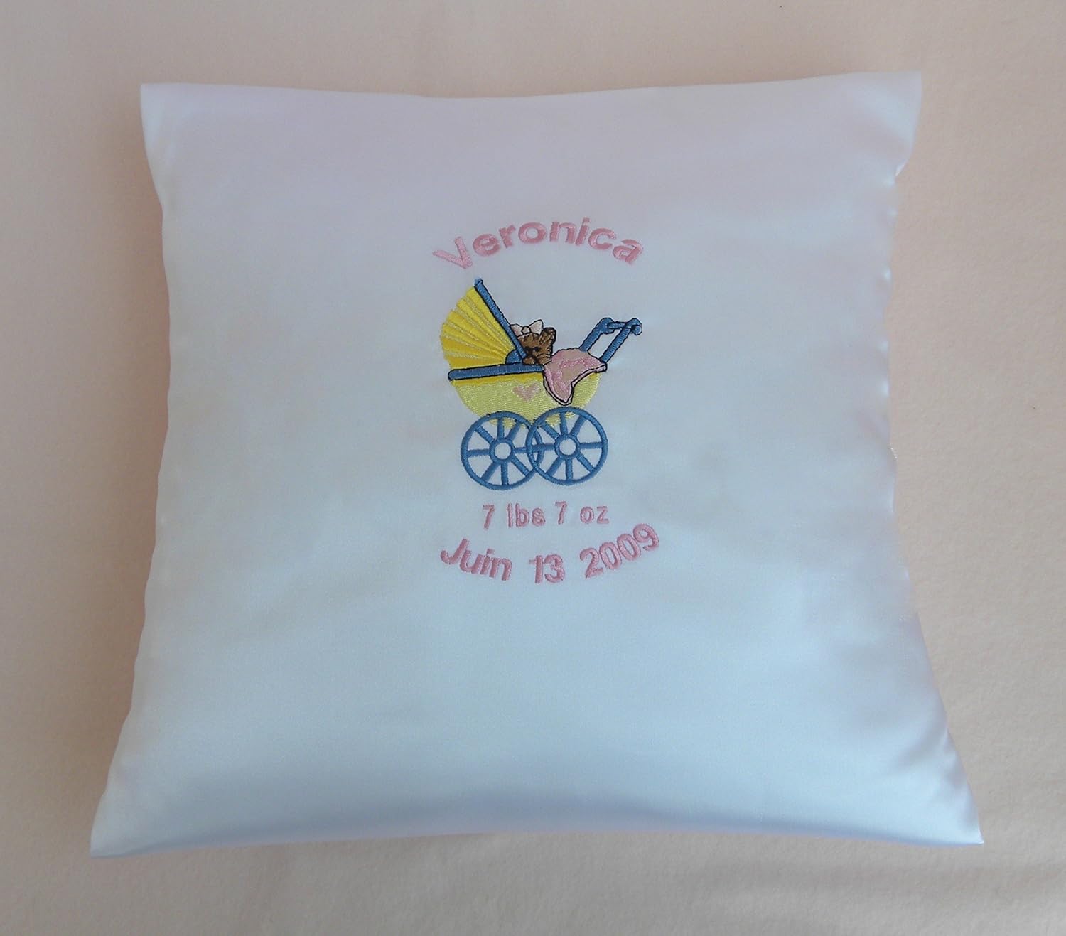 Amazon Com Baby Pillow Hand Made Satin Personalized Embroidered