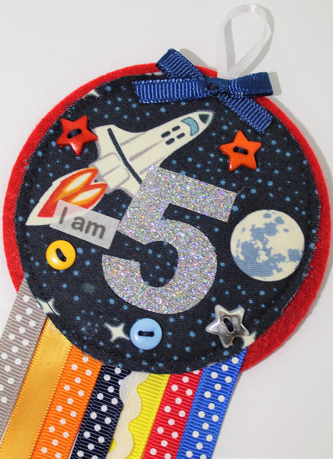 Ditsy Rosettes Space Shuttle Rockets Birthday Rosette Badge, Age 3, 4, 5, 6, 7, 8, 9, Perfect Party Gift card, Birthday Boy - Image 3