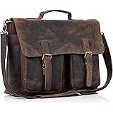 KomalC 16 Inch Buffalo Leather Briefcase Laptop Messenger Bag Office Briefcase College Bag for Men and Women